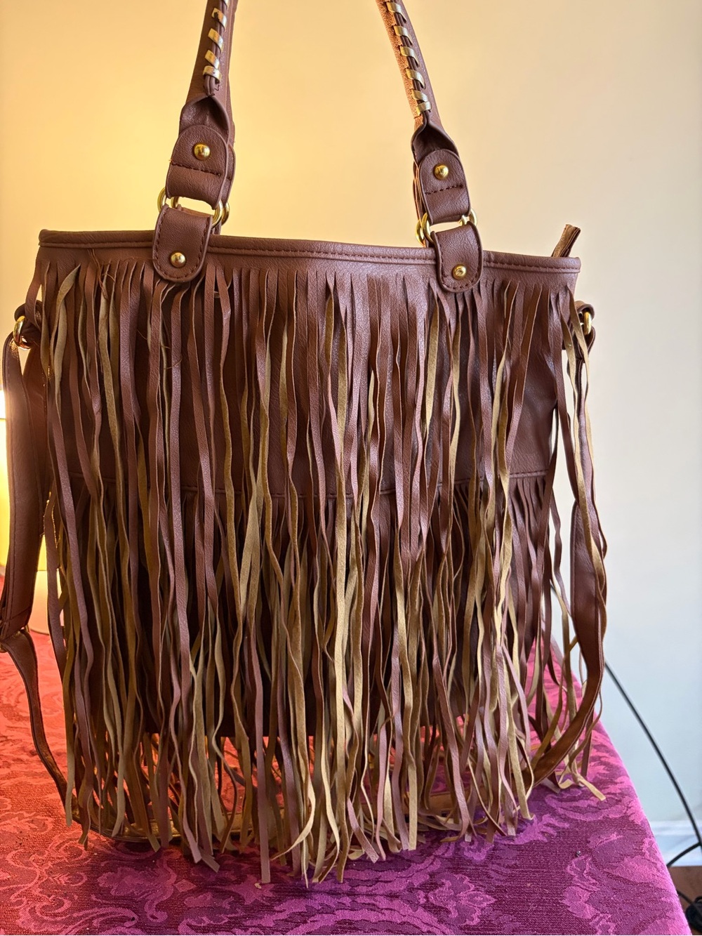 Fringe Tote Bag in Brown and Tan - Stylish Women's Shoulder Bag